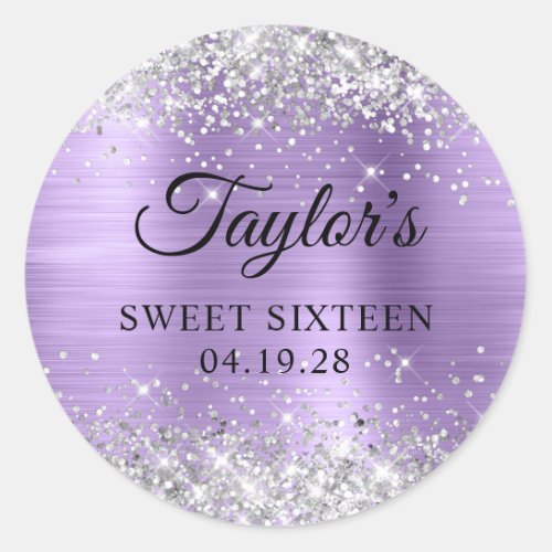 Silver Glitter Light Purple Foil Sweet Sixteen Classic Round Sticker