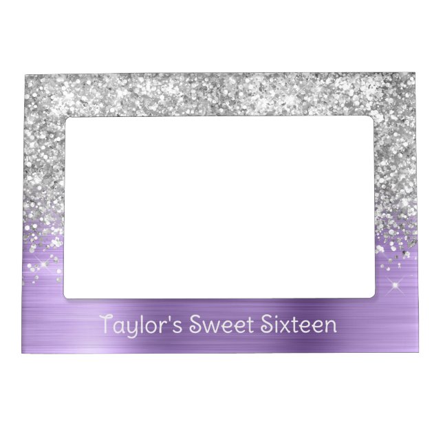 Silver Glitter Light Purple Glam Sweet Sixteen Magnetic Frame (Front)
