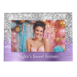 Silver Glitter Light Purple Glam Sweet Sixteen Magnetic Frame