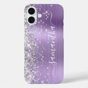 Silver Glitter Light Purple Metallic Girly iPhone 16 Plus Case