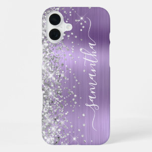 Silver Glitter Light Purple Metallic Girly iPhone 16 Plus Case