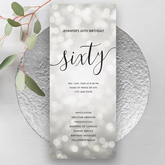 Silver Glitter Lights 60th Birthday Programs  (Silver Glitter Lights 60th Birthday Programs )