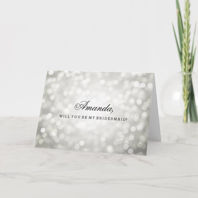Silver Glitter Lights Be My Bridesmaid Invitation (Front)