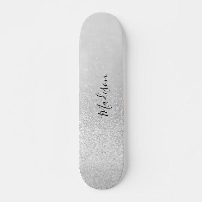 Silver Glitter Lights Personalized Skateboard (Front)