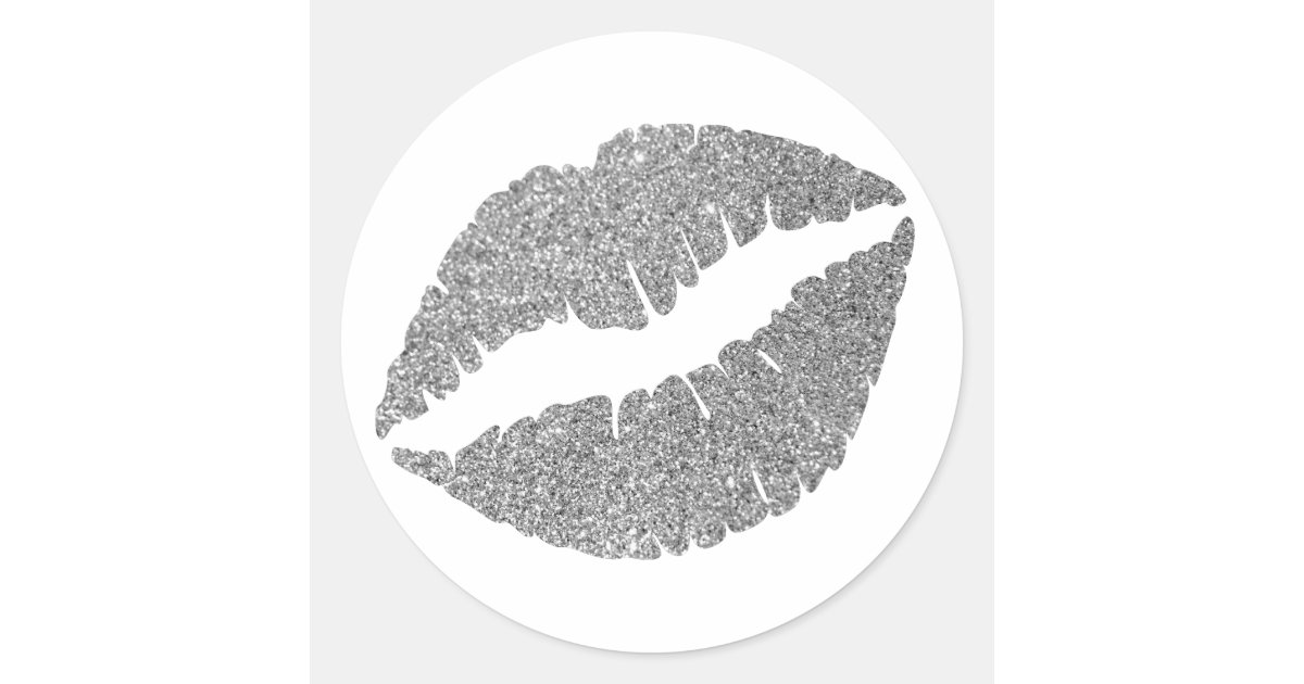 Silver Glitter Lips Classic Round Sticker Zazzle