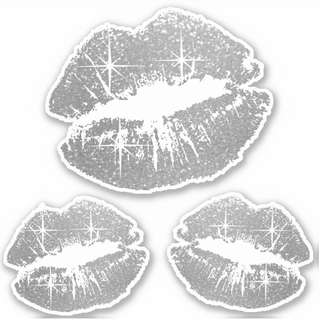 Silver Glitter Lips - Kiss-Cut Sticker (Front)