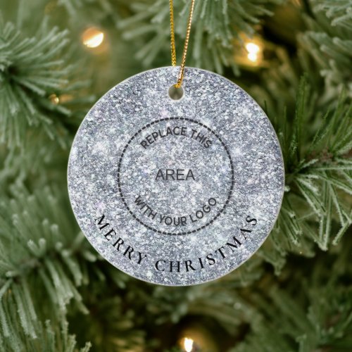 Silver Glitter Logo Company Name Merry Christmas Ceramic Ornament