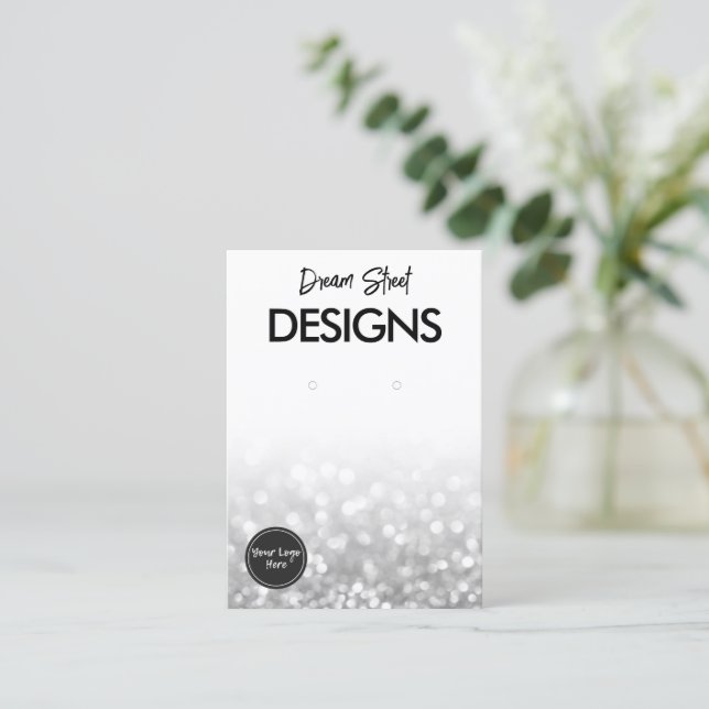 Silver Glitter Logo Social Media Earring Display Business Card (Standing Front)