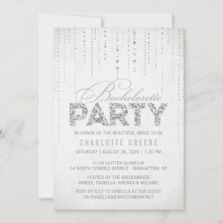 Silver Glitter Look Bachelorette Party Invitation
