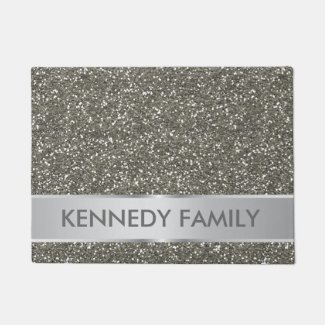 Silver Glitter Look Family Name Doormat