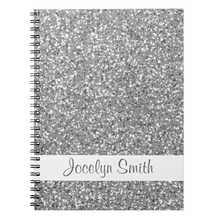 Silver Glitter Look-like And Name Notebook | Zazzle