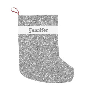 Silver Glitter Look-like With Custom Name Small Christmas Stocking
