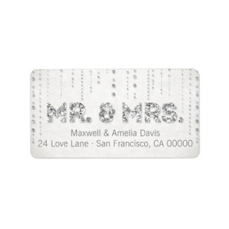 Silver Glitter Look Mr. & Mrs. Labels