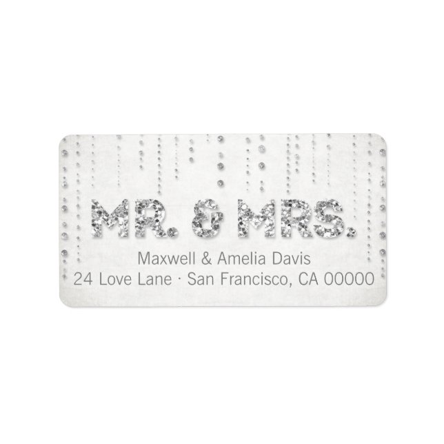 Silver Glitter Look Mr. & Mrs. Labels (Front)