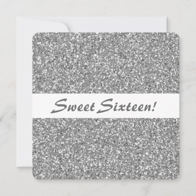 Silver Glitter Look Pattern Sweet Sixteen Birthday Invitation (Front)