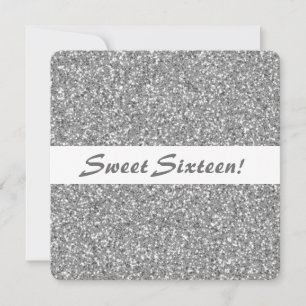 Silver Glitter Look Pattern Sweet Sixteen Birthday Invitation