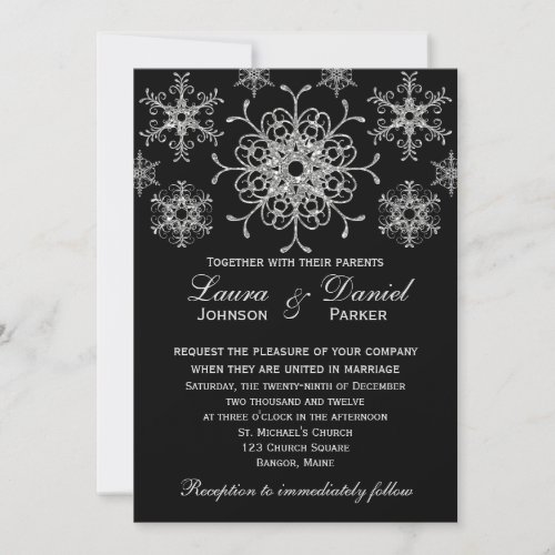 Silver Glitter LOOK Snowflakes Wedding Invite