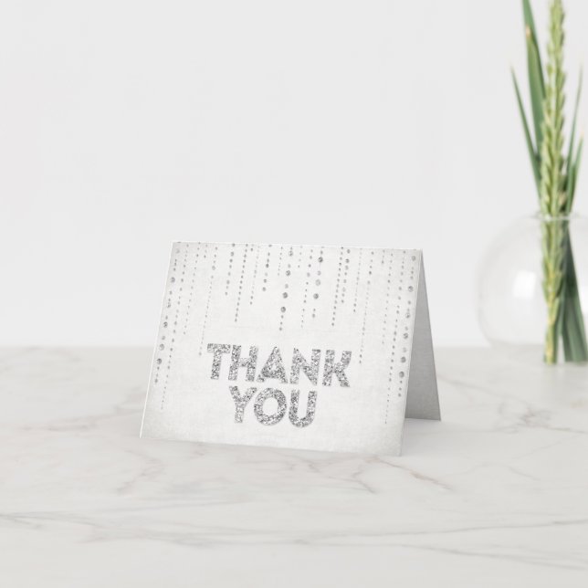 SIlver Glitter Look Thank You Card (Front)