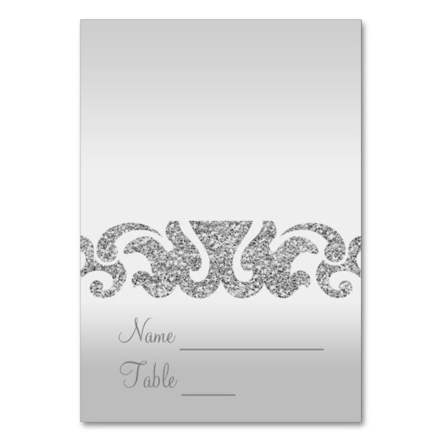 Silver Glitter Look Wedding Escort Cards (Front)