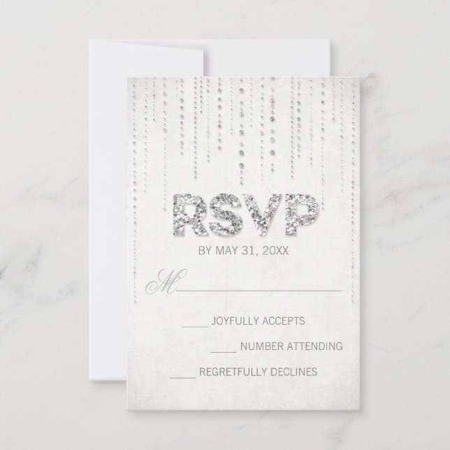 Silver Glitter Look Wedding RSVP Card (Front)