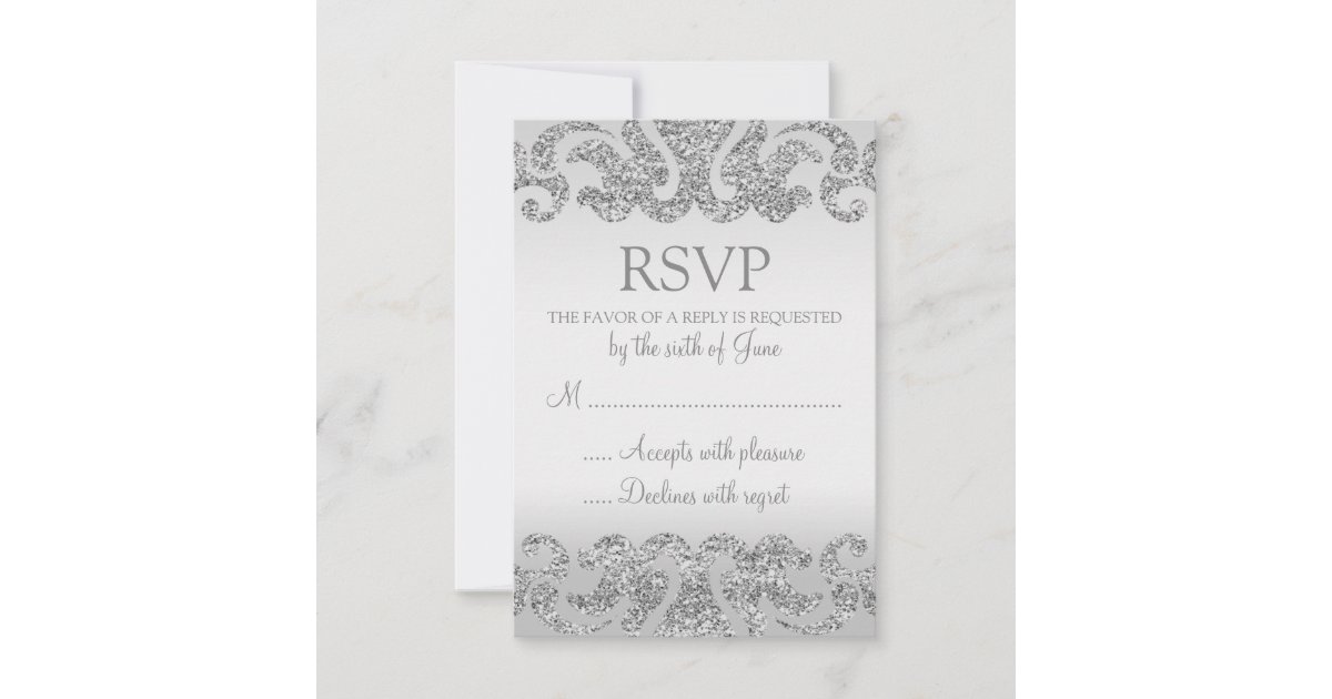 Silver Glitter Look Wedding RSVP Cards | Zazzle