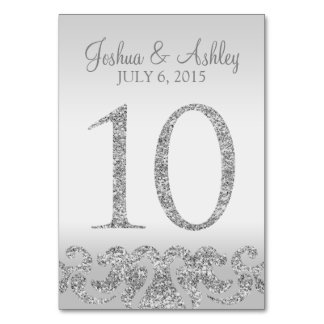 Silver Glitter Look Wedding Table Numbers-10 Card