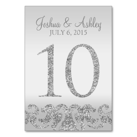 Silver Glitter Look Wedding Table Numbers-10 Table Number