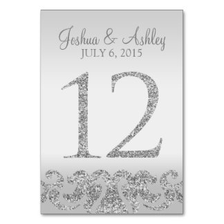 Silver Glitter Look Wedding Table Numbers-12 Card