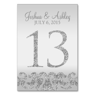 Silver Glitter Look Wedding Table Numbers-13 Card