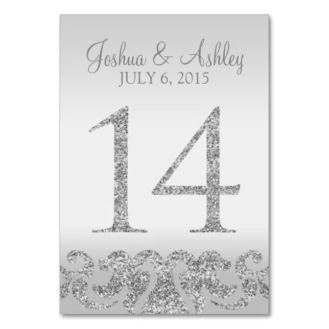 Silver Glitter Look Wedding Table Numbers-14 Table Number | Zazzle