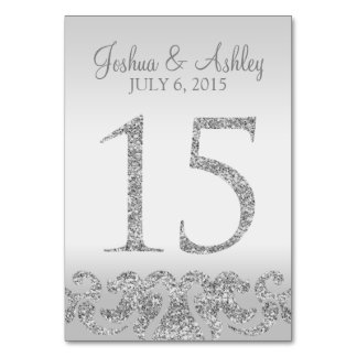 Silver Glitter Look Wedding Table Numbers-15 Card