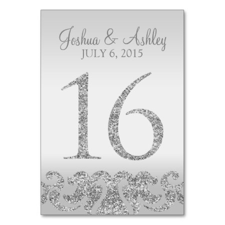 Silver Glitter Look Wedding Table Numbers-16 Table Number