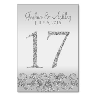 Silver Glitter Look Wedding Table Numbers-17 Card