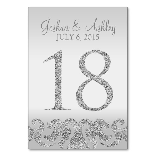 Silver Glitter Look Wedding Table Numbers-18 Table Number (Front)