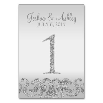 Silver Glitter Look Wedding Table Numbers-1 Table Number by cardeddesigns at Zazzle