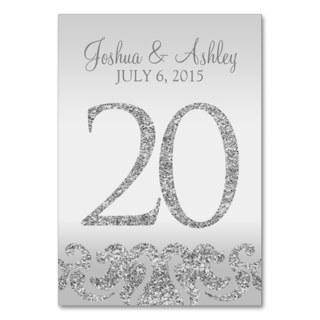 Silver Glitter Look Wedding Table Numbers-20 Table Number (Front)