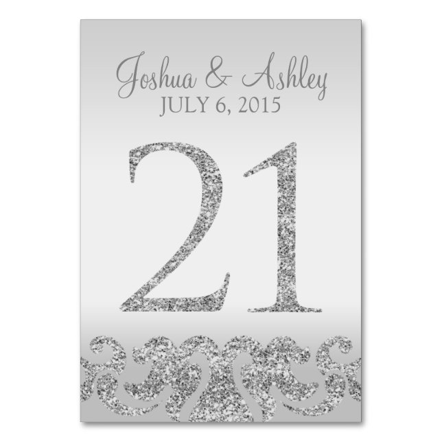 Silver Glitter Look Wedding Table Numbers-21 Table Number (Front)