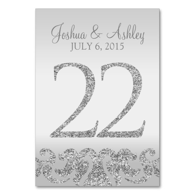 Silver Glitter Look Wedding Table Numbers-22 Number (Front)
