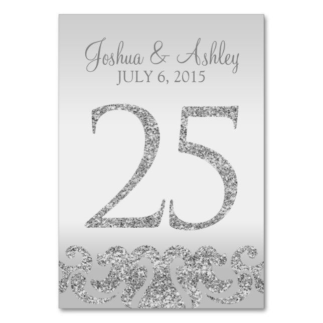 Silver Glitter Look Wedding Table Numbers-25 Number (Front)