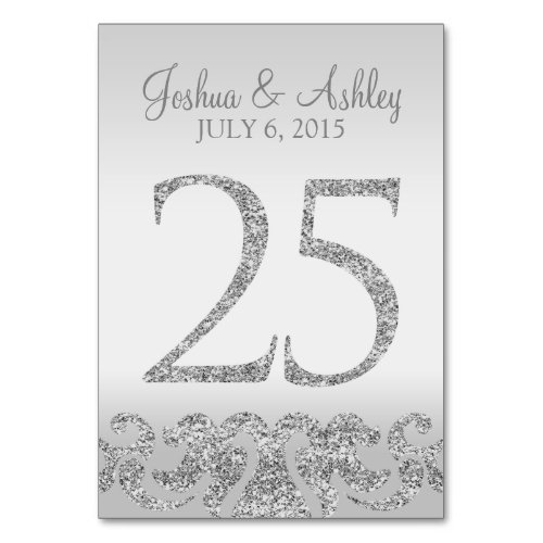 Silver Glitter Look Wedding Table Numbers_25 Table Number