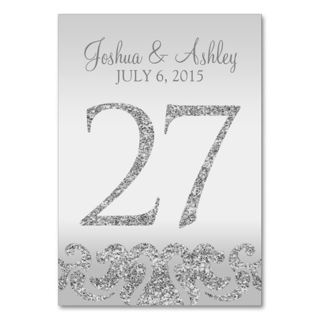 Silver Glitter Look Wedding Table Numbers-27 Number (Front)