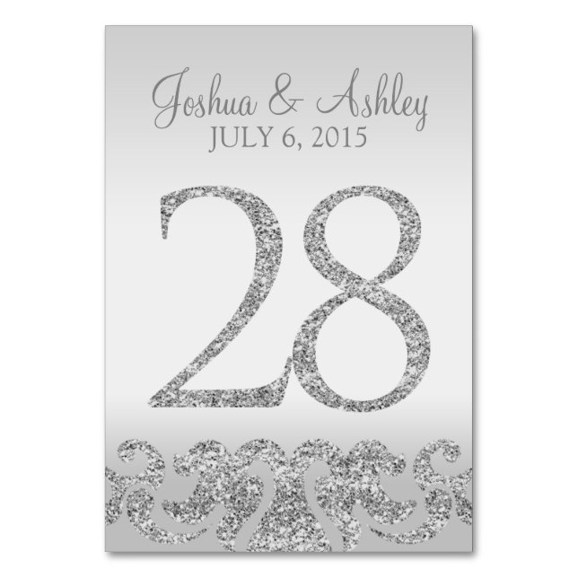 Silver Glitter Look Wedding Table Numbers-28 Table Number (Front)