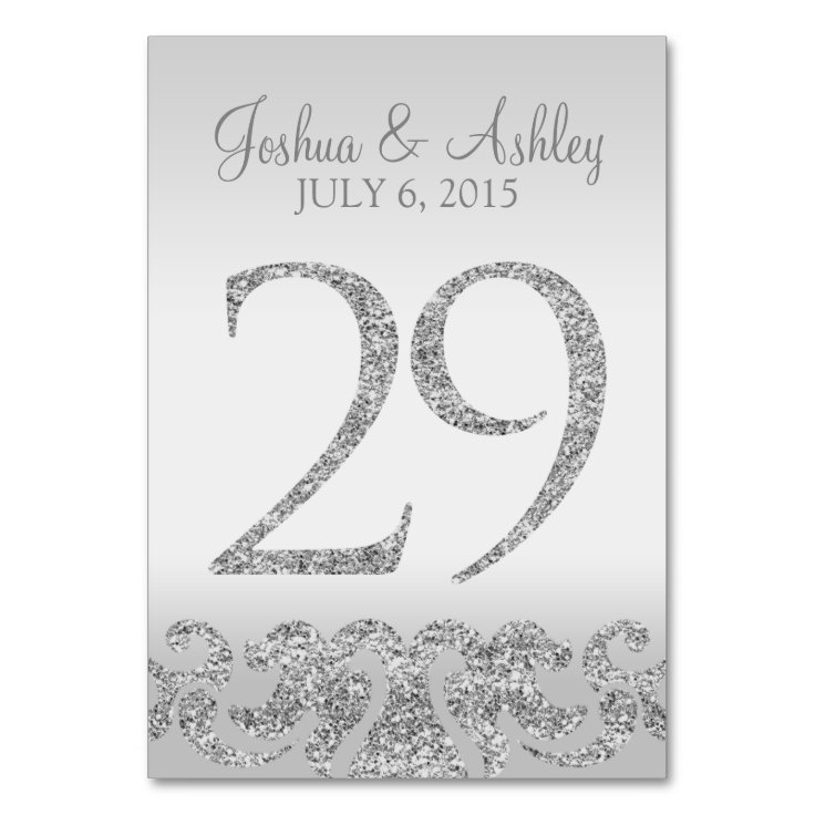 Silver Glitter Look Wedding Table Numbers29 Table Number Zazzle