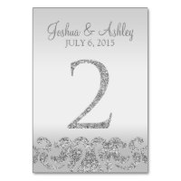 Silver Glitter Look Wedding Table Numbers-2 Table Number