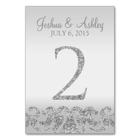 Silver Glitter Look Wedding Table Numbers-2 Table Number