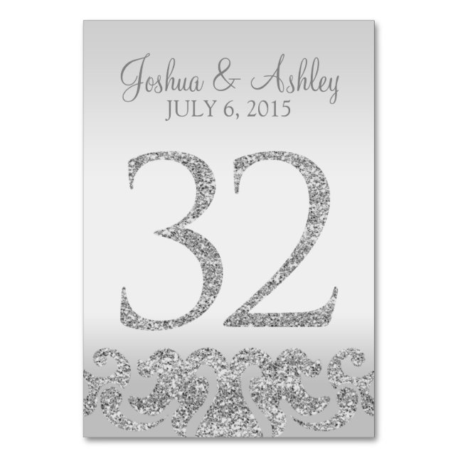 Silver Glitter Look Wedding Table Numbers-32 Number (Front)