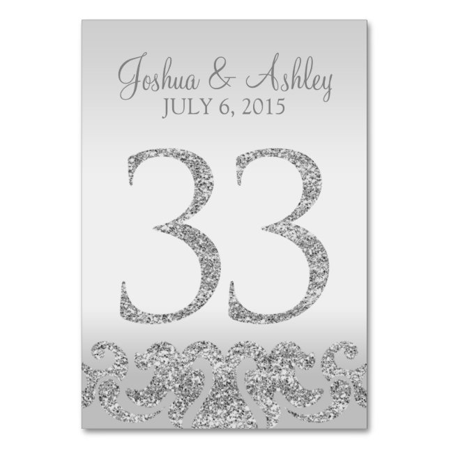 Silver Glitter Look Wedding Table Numbers-33 Table Number (Front)