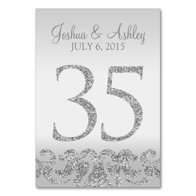 Silver Glitter Look Wedding Table Numbers-35 Number (Front)