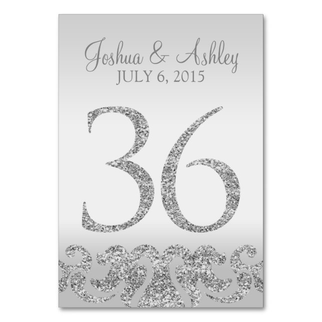 Silver Glitter Look Wedding Table Numbers-36 Number (Front)