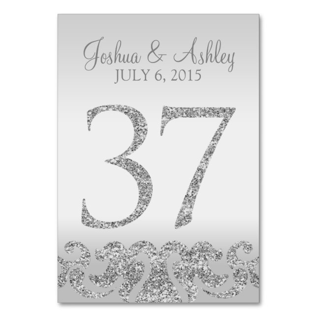 Silver Glitter Look Wedding Table Numbers-37 Number (Front)